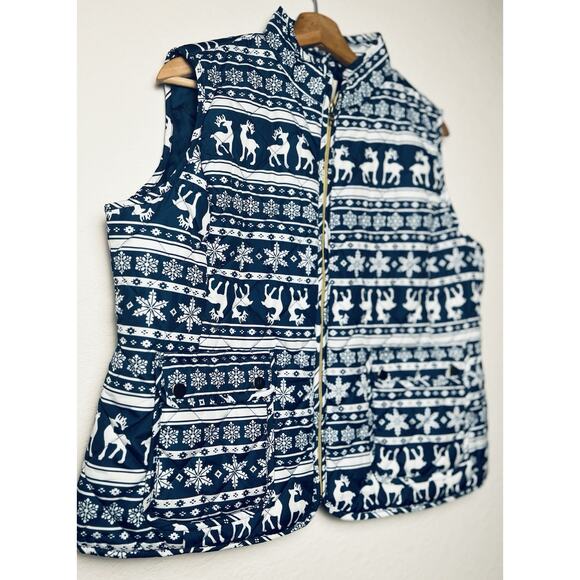St John’s Bay Navy Fair Isle Vest Sz PXL Ski Deer Snowflakes Winter - Picture 8 of 12